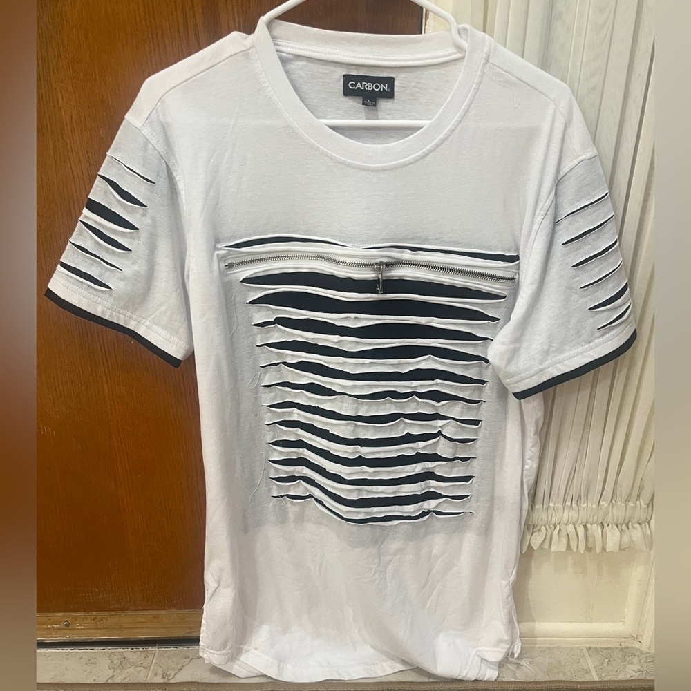 CARBON Streetwear Style Shirt (Men's Large - White/Black)